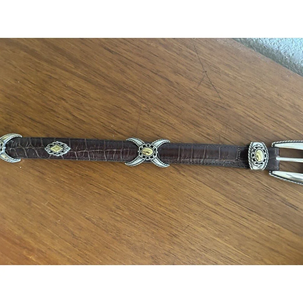 Vintage 90s BRIGHTON Two-Toned CONCHO Leather Belt SIZE SMALL Croc Embossed